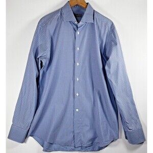 Canali 1934 Mens Dress Shirt 16.5 42 Red Blue Gingham Plaid Italy Luxury Cotton